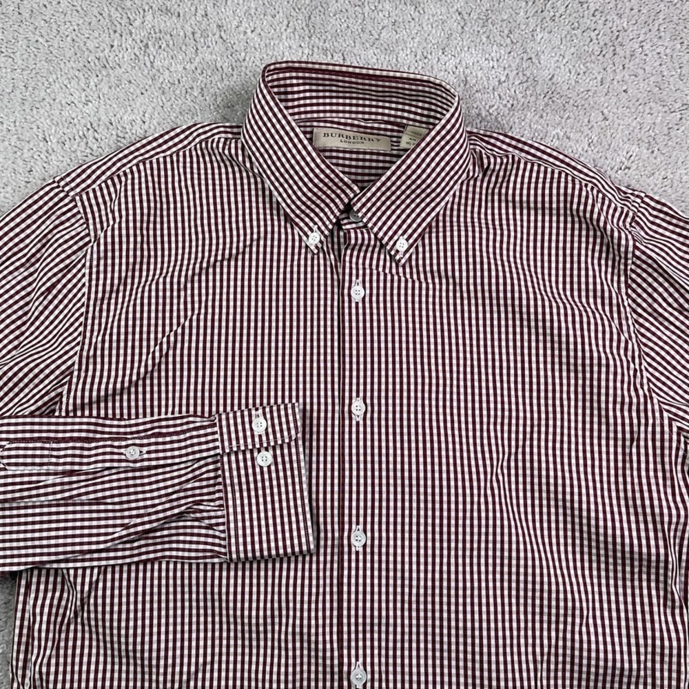 Burberry Burgundy and White Gingham Button-Down Dress Shirt
